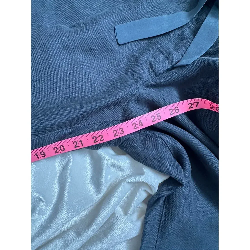Aritzia Wilfred Tie Front Waist Linen Lyocell Blend Capri Pants Navy Blue Gray
